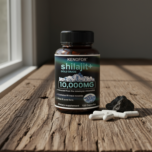 Shilajit close-up with capsules