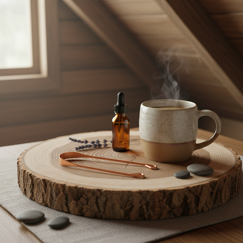 Copper scraper morning ritual scene